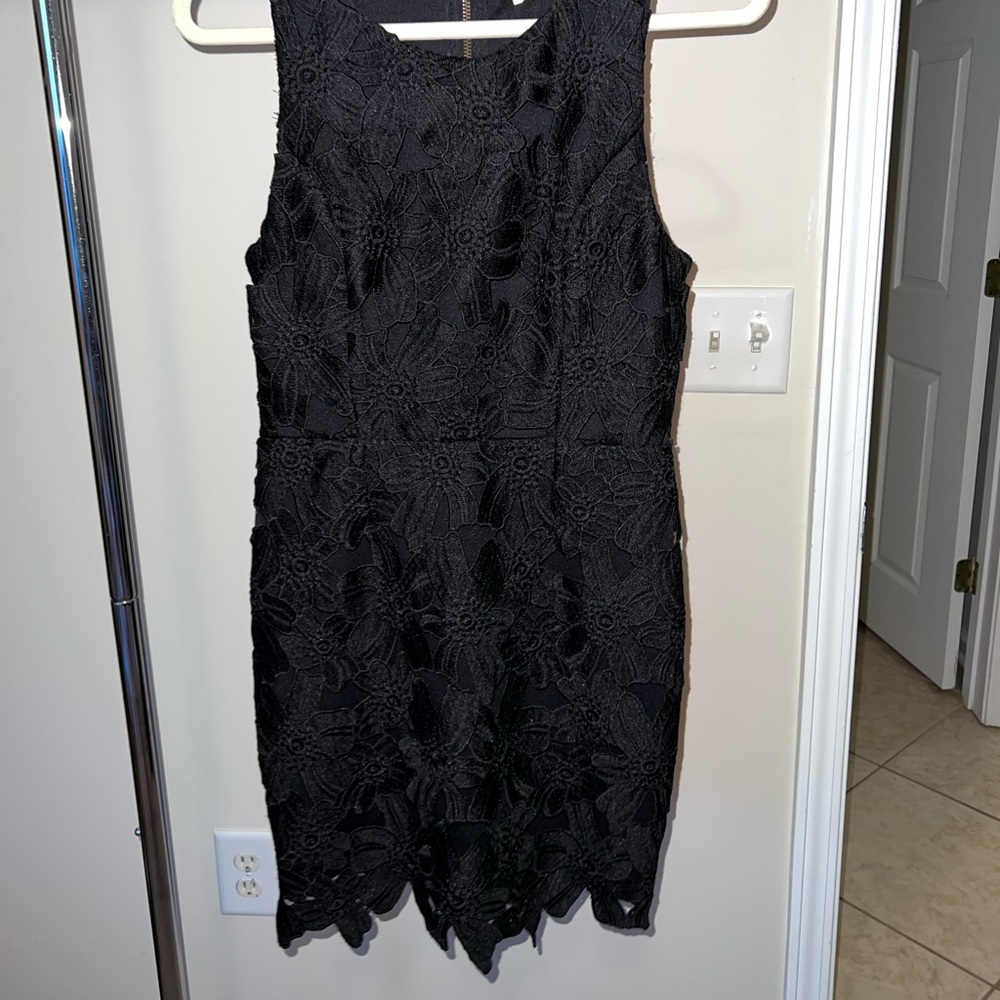 Astr The Label Textured Crochet Floral Bodycon Dress Zipper Black